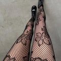 High Elastic Black Hollowed Lace Fishnet Patterned Tights for Women - Style 3 / Fit 40-60kg