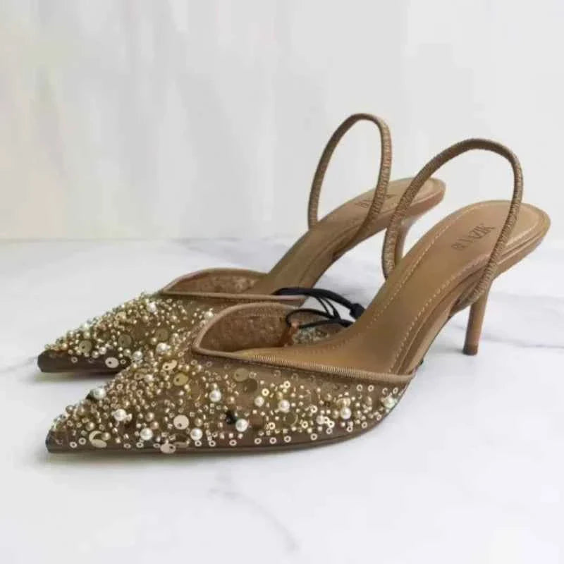 High Heeled Shoes Sequin Pearl Stiletto