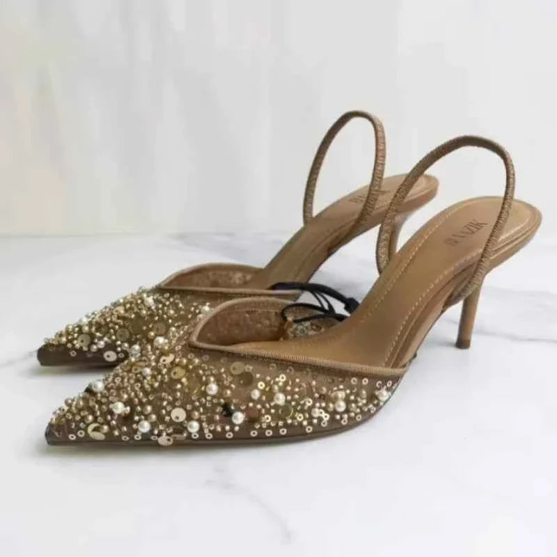 High Heeled Shoes Sequin Pearl Stiletto