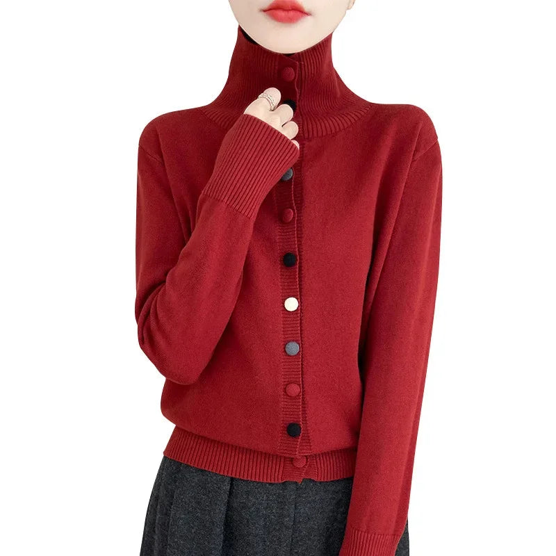 High Neck Knitted Sweater Cardigan Women’s