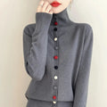 High Neck Knitted Sweater Cardigan Women’s - L / GRAY