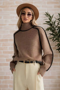 High Neck Pullover Solid Soft Long Sleeve - Chocolate Color / XL