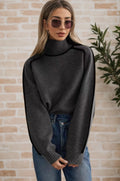High Neck Pullover Solid Soft Long Sleeve - Dark Grey / XL