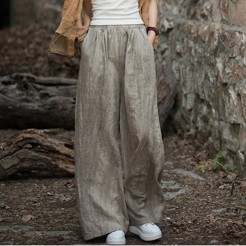 High Quality Cotton Linen Wide Leg Pants Women