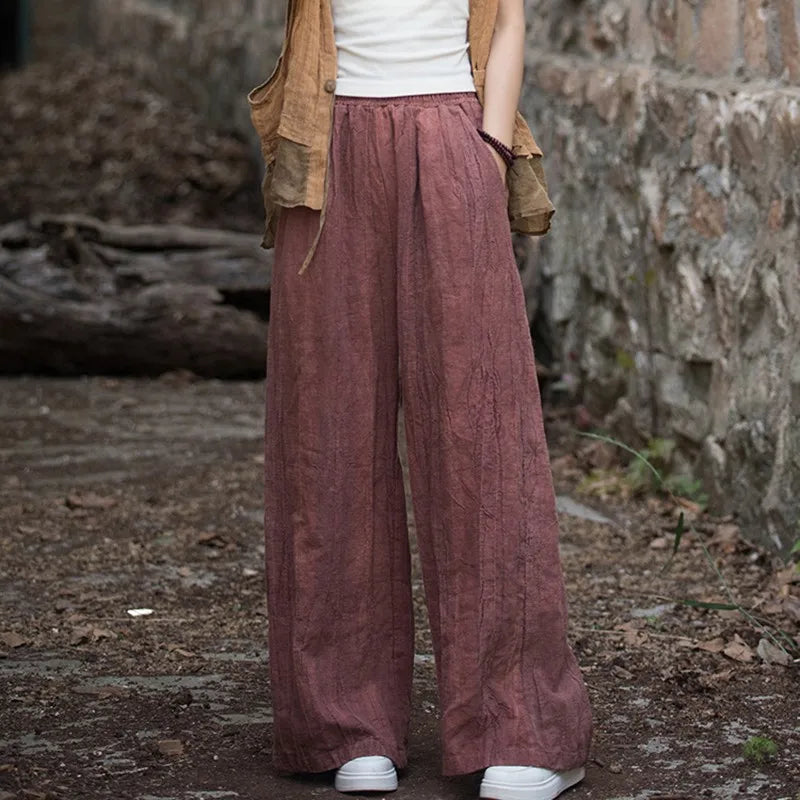 High Quality Cotton Linen Wide Leg Pants Women