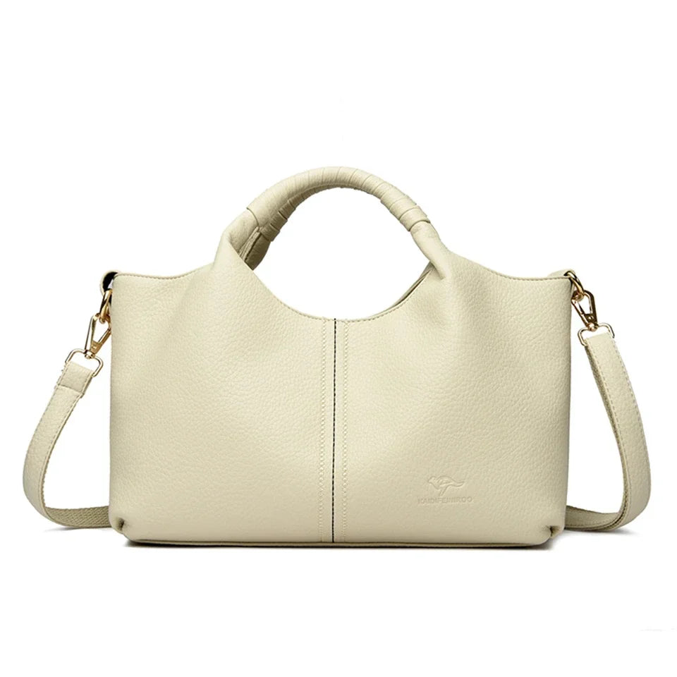 High Quality Soft Leather Women’s Handbag Tote Bag - Beige