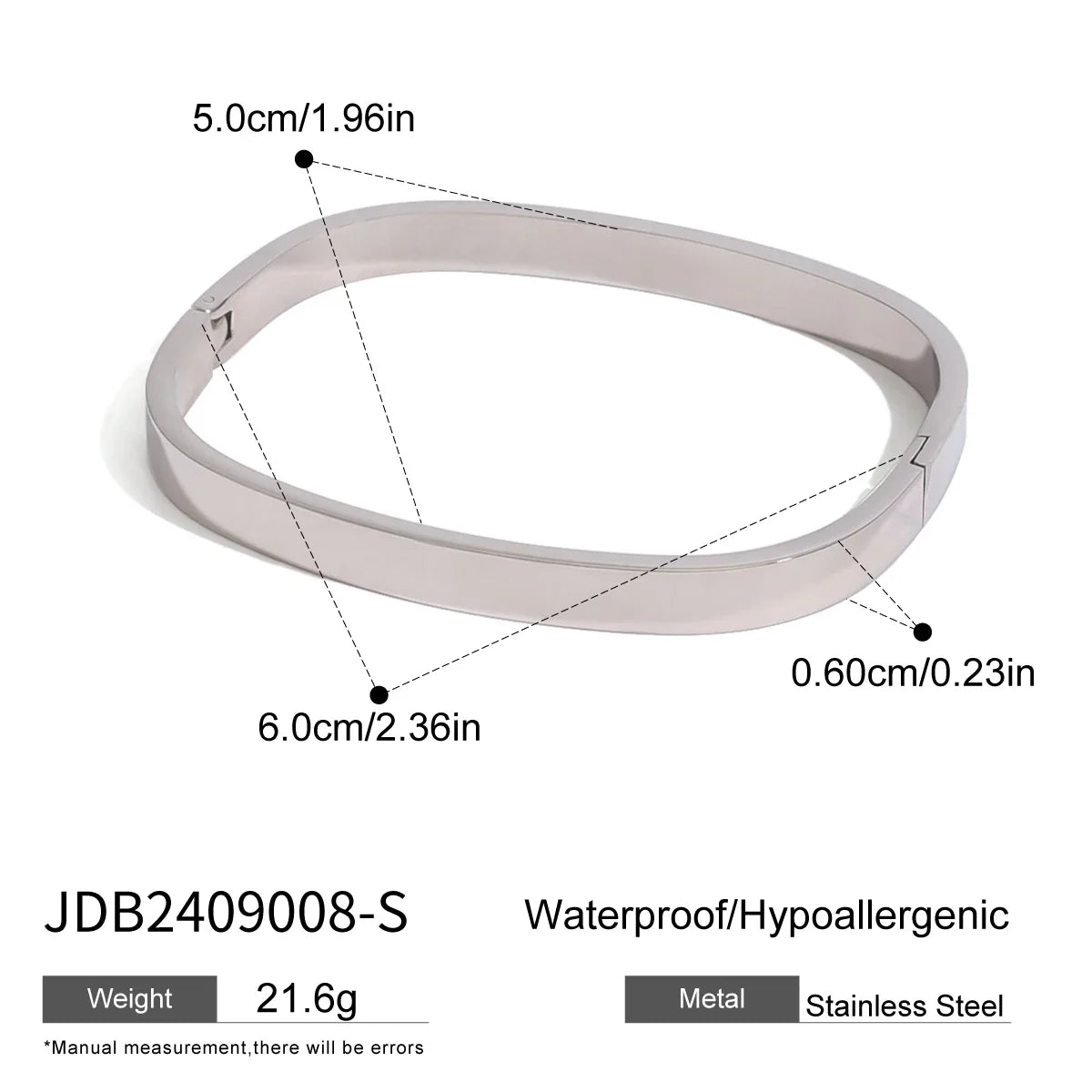 High Quality Stainless Steel Square Wide Bracelet Bangle - JDB2409008-S