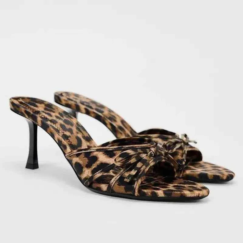 High Quality Women Shoes Bow Knot Leopard Print High Heel