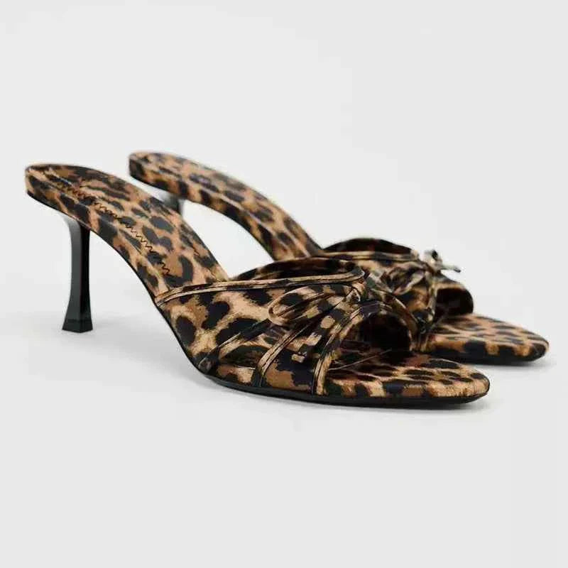 High Quality Women Shoes Bow Knot Leopard Print High Heel