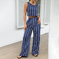 High-Rise Slim Flare Pants Summer Two-piece Set - Navy Blue / L - electronic accessories