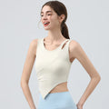 High Strength Women Yoga Irregular Lower Hem Shoulder Hollow Out Tank Top - creamy white / XL