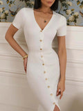 High Waist Knitted Dress For Women - White- no belt / L