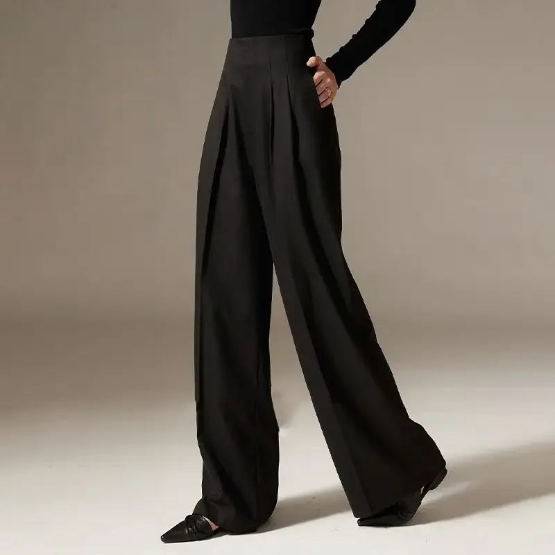 High Waist Wide Leg Pants Draping Effect Tight Long