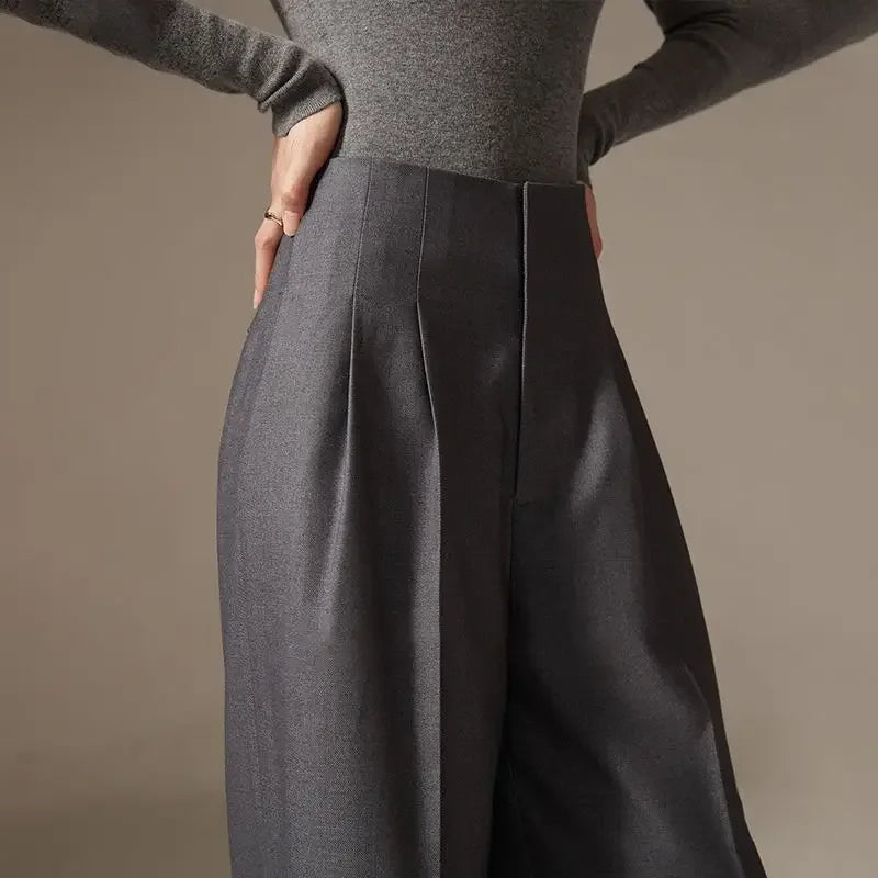 High Waist Wide Leg Pants Draping Effect Tight Long