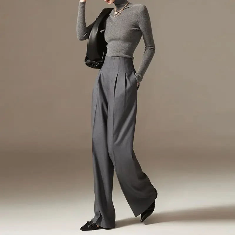 High Waist Wide Leg Pants Draping Effect Tight Long
