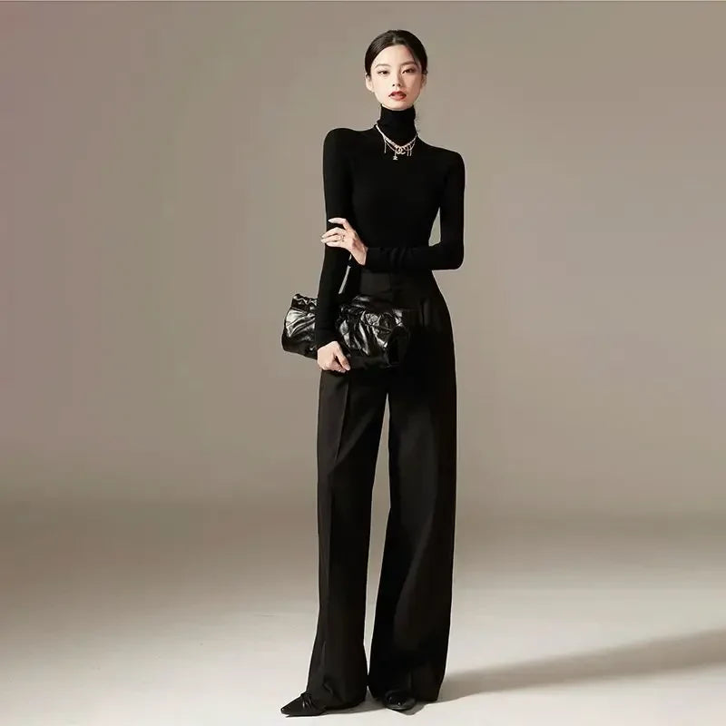 High Waist Wide Leg Pants Draping Effect Tight Long