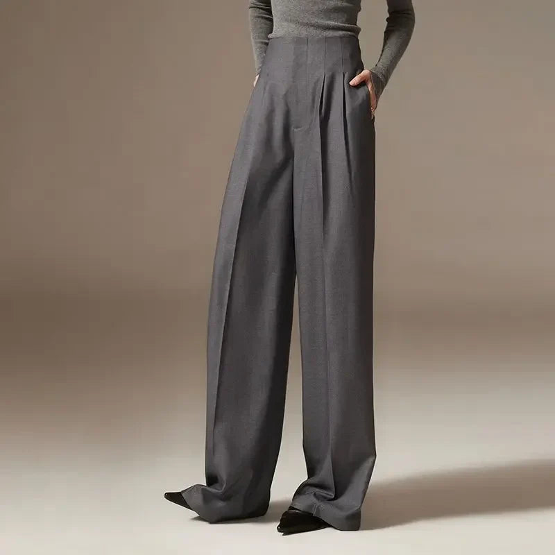 High Waist Wide Leg Pants Draping Effect Tight Long - Dark Gray / XXL