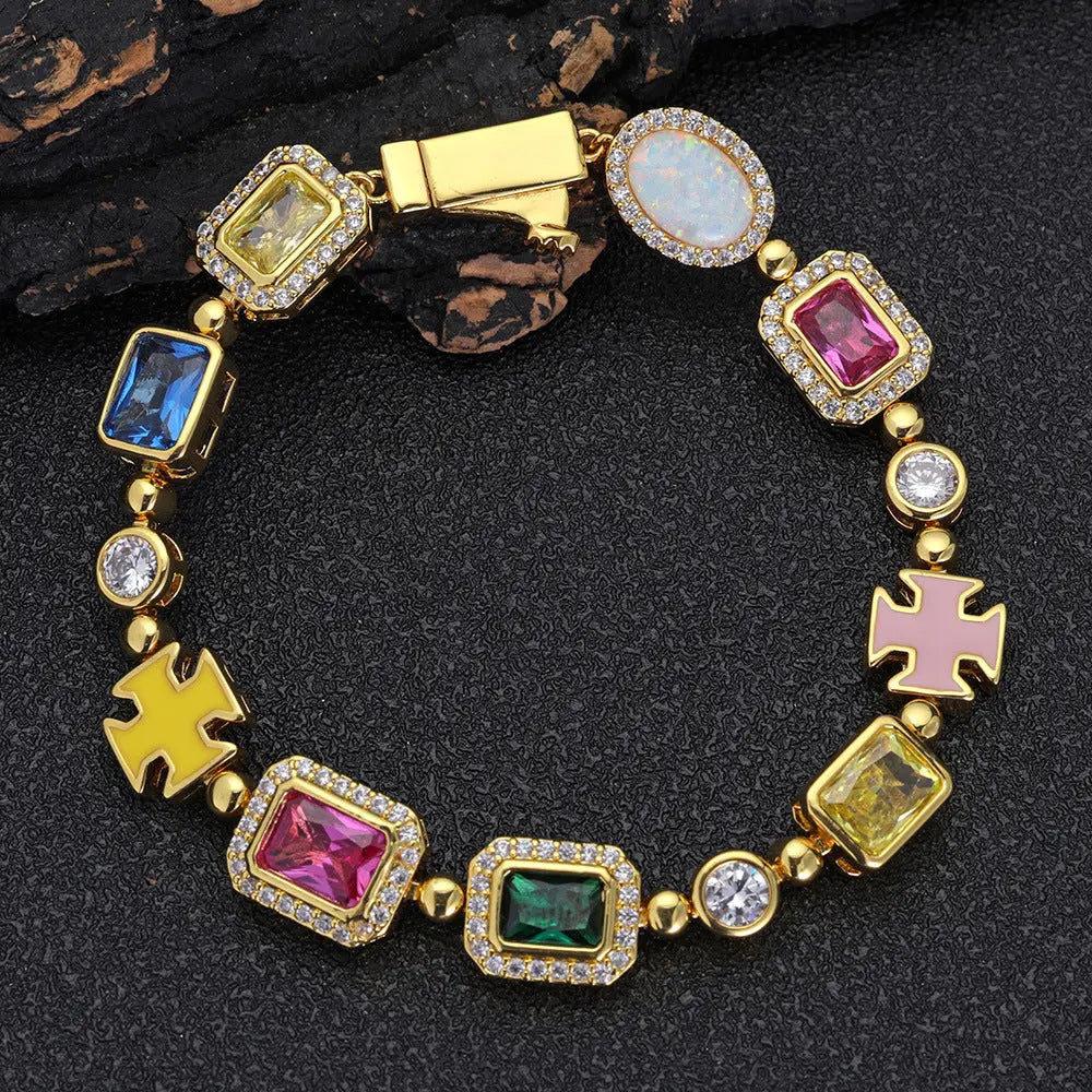 Hip Hop Color Gemstone Jewelry Bracelet Female Accessories - Gold / 7 Inches - electronic accessories