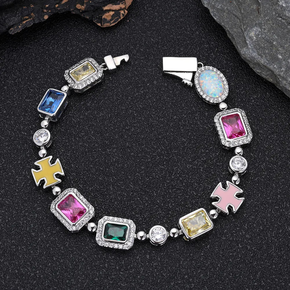 Hip Hop Color Gemstone Jewelry Bracelet Female Accessories - Platinum / 7 Inches - electronic accessories