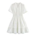 Hollow Design Tight Waist A Swing Short Sleeve Dress - Picture Color / L - Other