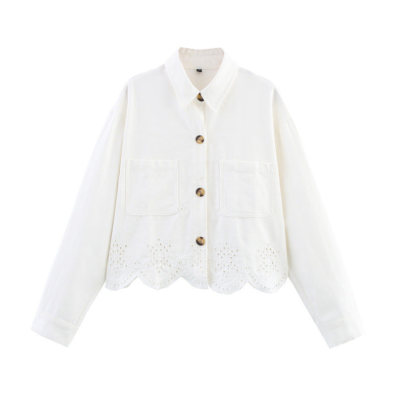 Hollow Embroidered Jacket Wide Leg Trousers - Other