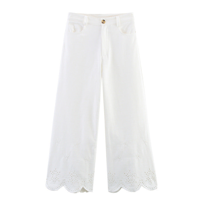 Hollow Embroidered Jacket Wide Leg Trousers - Pants / L - Other