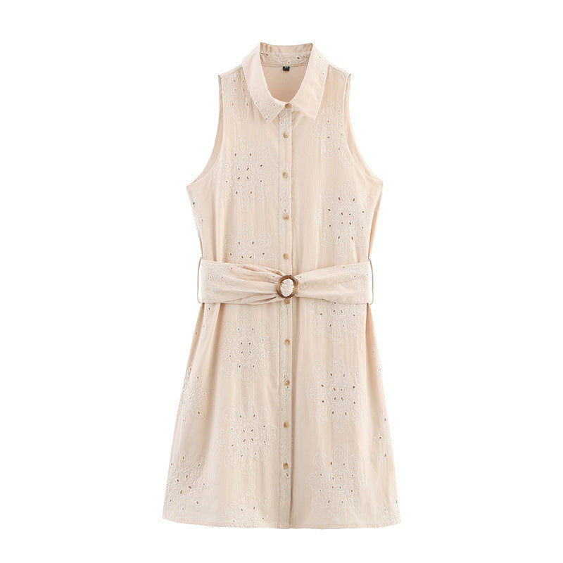 Hollow Embroidery Sleeveless Dress - Other
