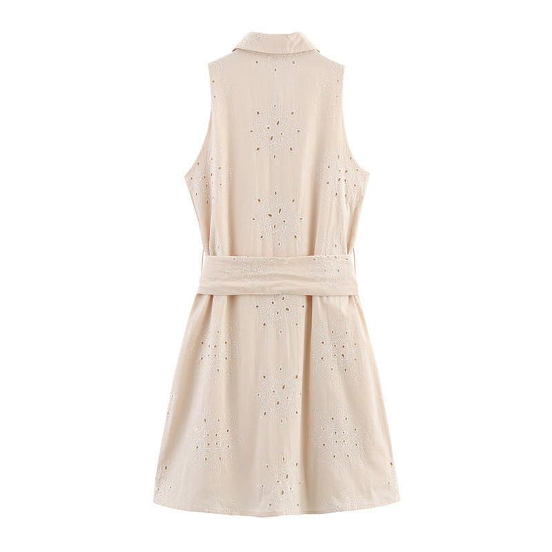 Hollow Embroidery Sleeveless Dress - Other