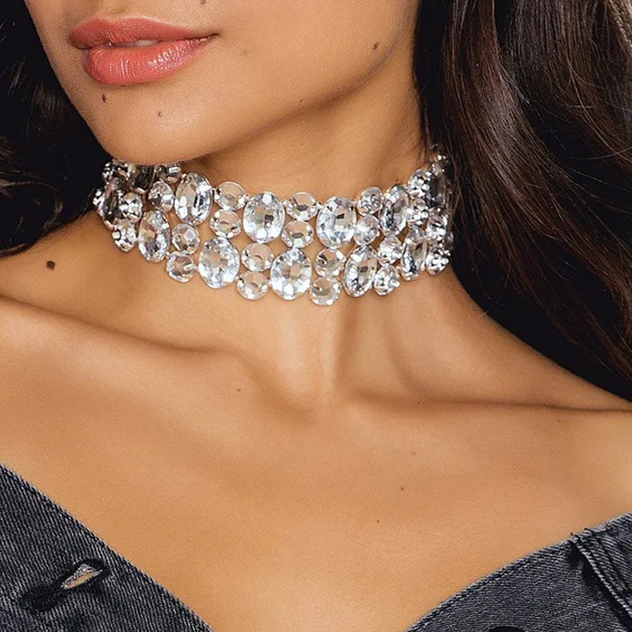 Hollow Jeweled All-match Rhinestone Necklace - Silver - electronic accessories