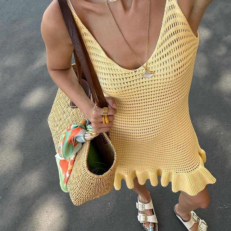 Hollow Knitted Mini Dress For Women