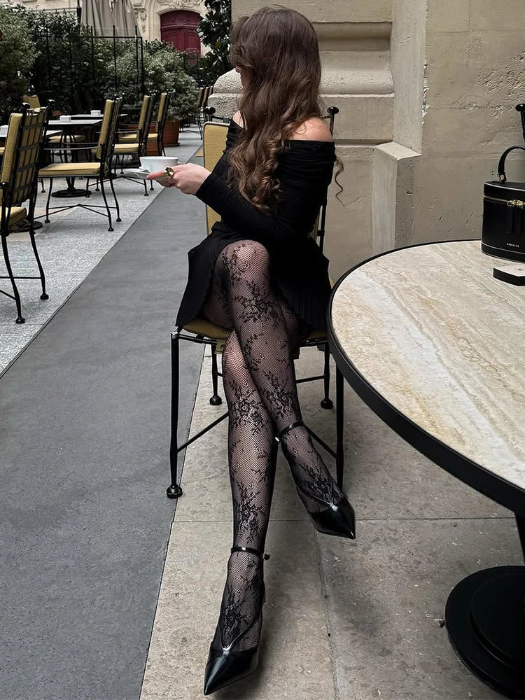 Hollow Lace Pantyhose Women