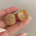 Hollow Mesh Metal Square Stud Earrings - Gold - electronic accessories