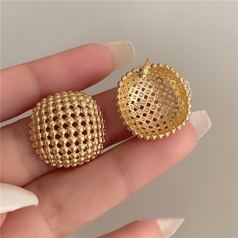 Hollow Mesh Metal Square Stud Earrings - Gold - electronic accessories