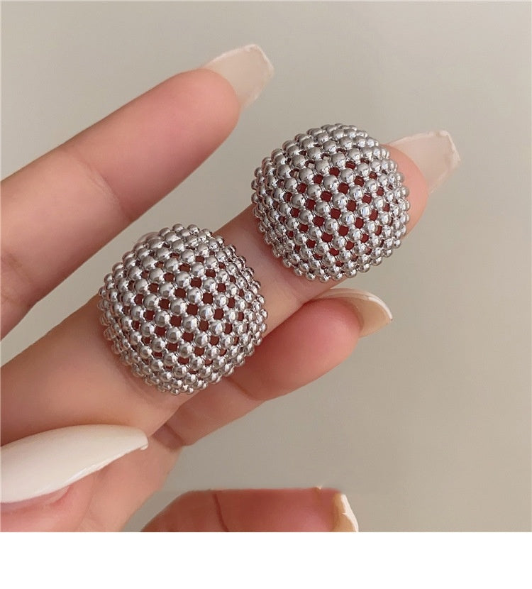 Hollow Mesh Metal Square Stud Earrings - Silver - electronic accessories