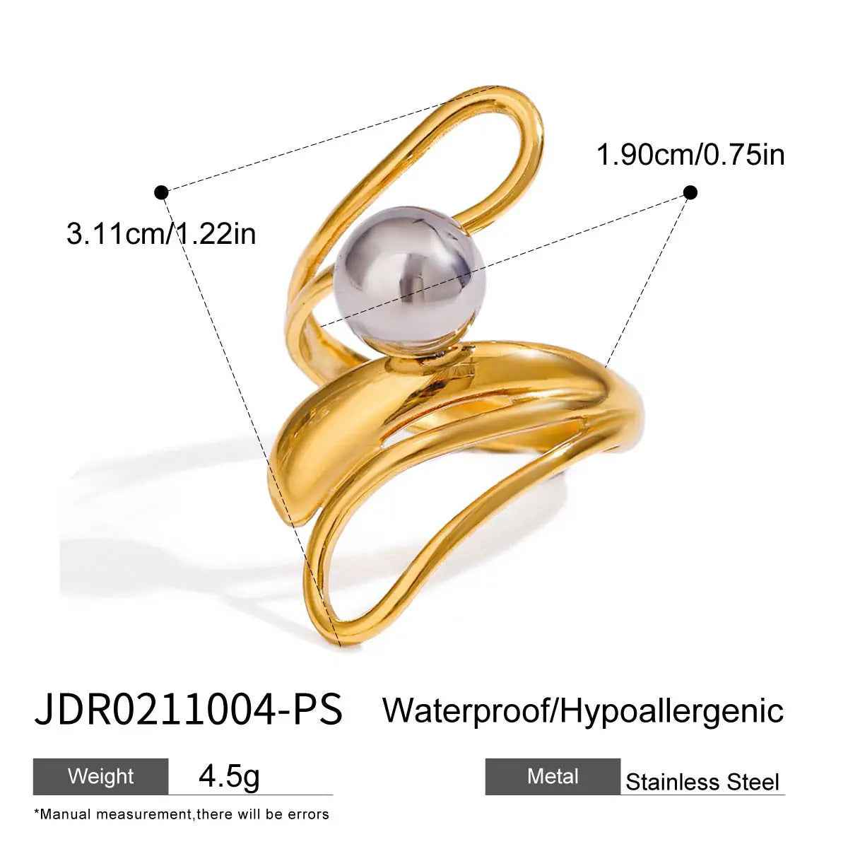 Hollow-out French Steel Ball Open Ring - JDR0211004PS - electronic accessories