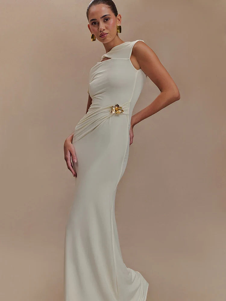 Hollow Out Gold Clasp Maxi Dress For Women