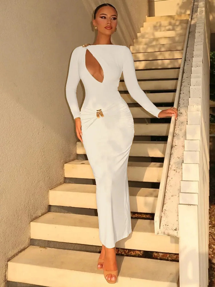 Hollow Out Long Sleeve Maxi Dress Women