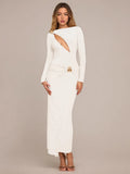 Hollow Out Long Sleeve Maxi Dress Women - WHITE / M