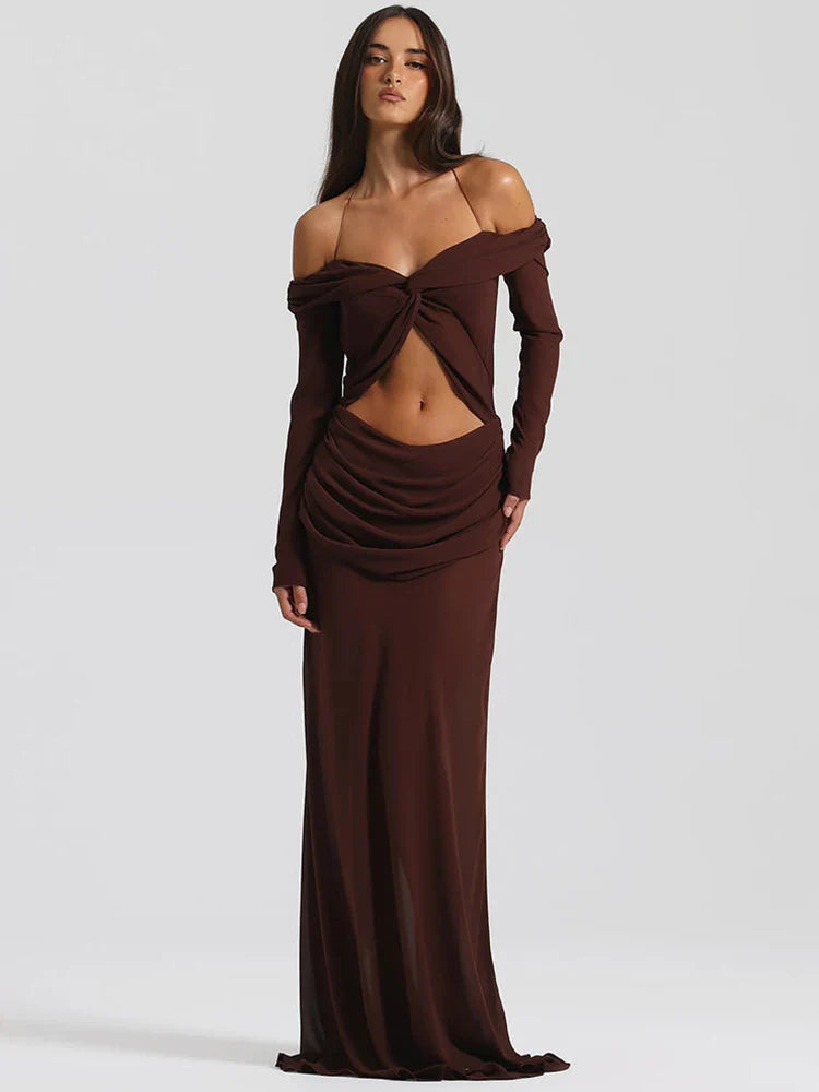 Hollow Out Ruched Maxi Dress Women