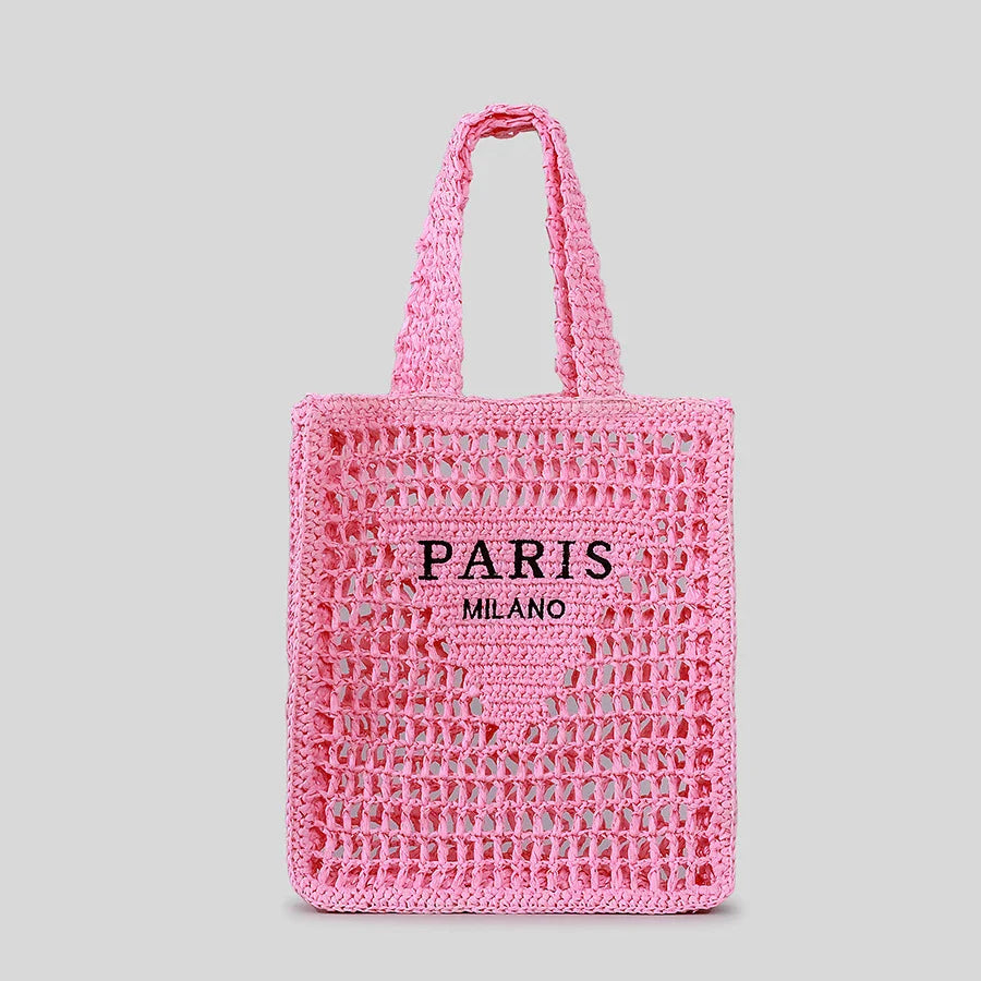 Hollow Out Straw Women Shoulder Bags - Pink