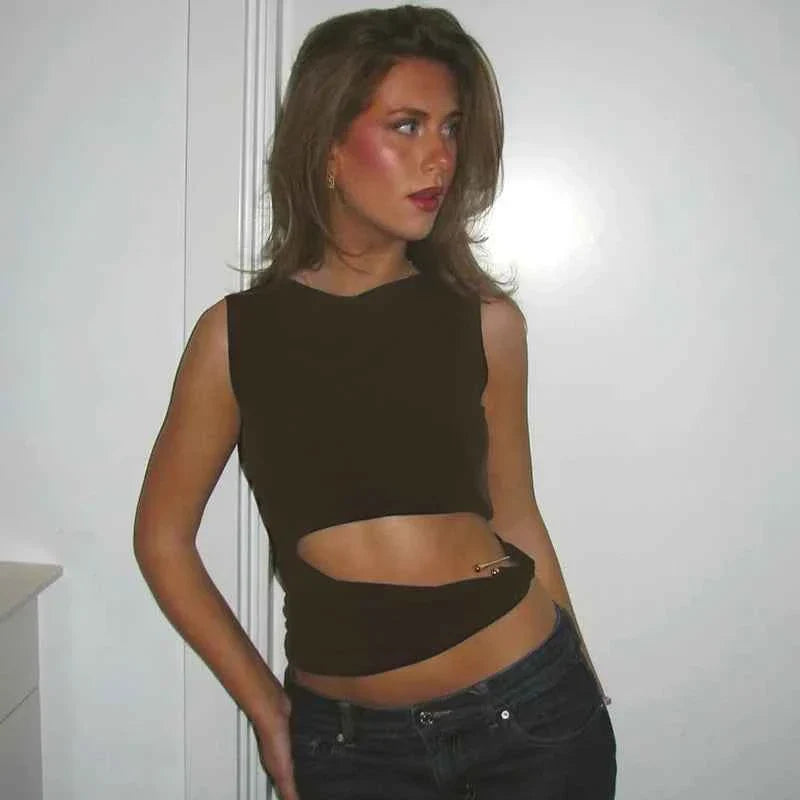 Hollow Out Tank Tops Sleeveless Round Neck Women'S Tank