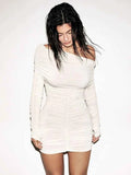 Inclined Shoulder Long Sleeve Mini Dress For Women