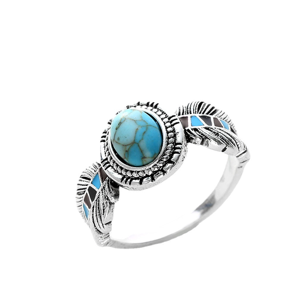 Inlaid Turquoise Eagle Feather Ring - Artificial / No 10 - electronic accessories