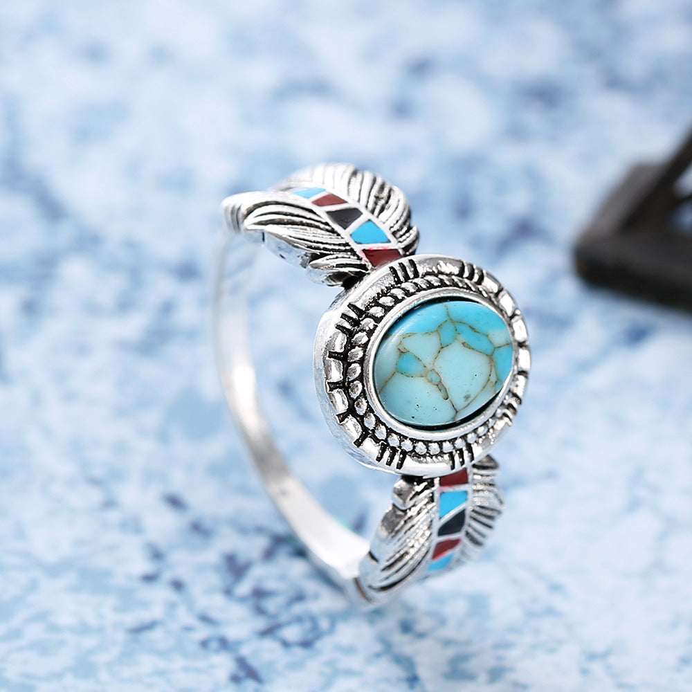 Inlaid Turquoise Eagle Feather Ring - electronic accessories