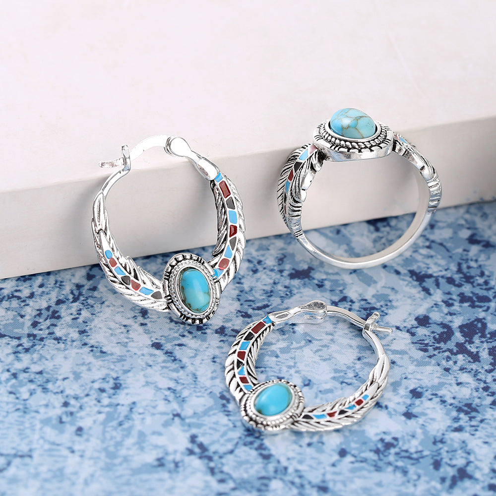 Inlaid Turquoise Eagle Feather Ring - electronic accessories