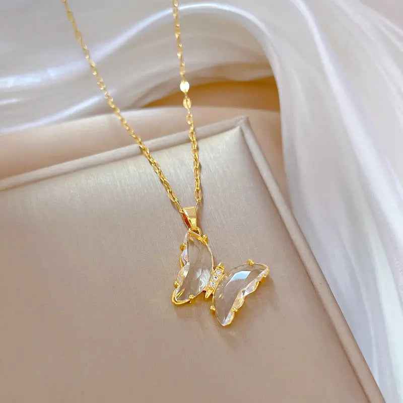 Ins Crystal Zircon Butterfly Pendant Necklace - Norellé