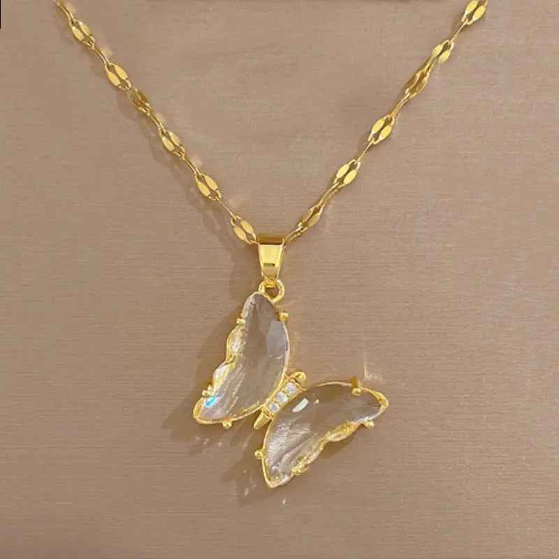 Ins Crystal Zircon Butterfly Pendant Necklace - Norellé