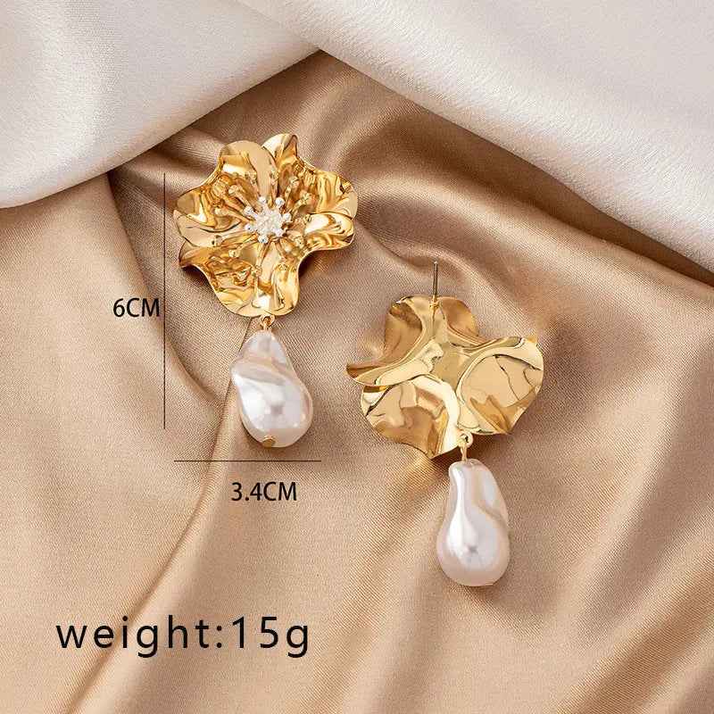 Ins Style Shaped Pearl Flower Earrings - E257 Golden Flowers - electronic accessories