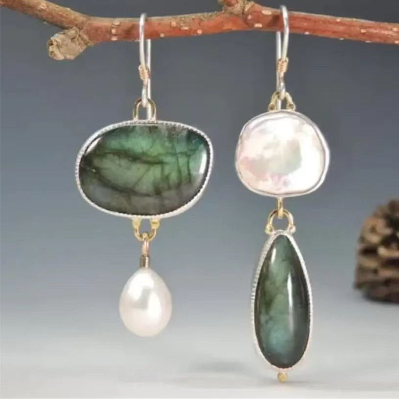 Irregular Amber Pearl Jewelry Eardrops - Silver - electronic accessories