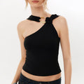 Irregular Collar Metal Decorative Top For Women - Black / L - Other